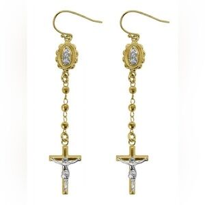 925 Sterling Silver 14k Gold Plated Rosary Drop Earrings